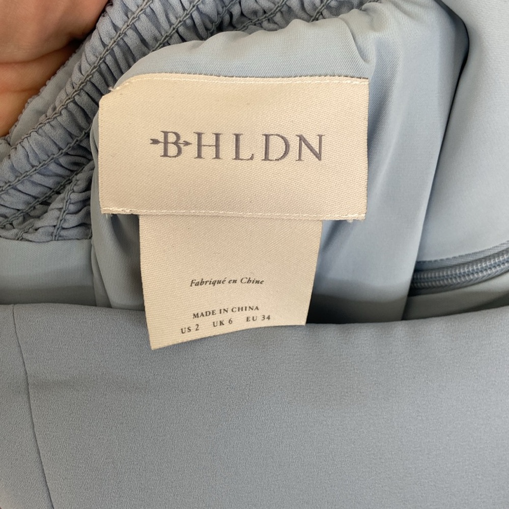 BHDN Long Sleeved Cocktail Dress, Blue‎ / Grey, Sheer Sleeves, NWT, size 2 - Picture 9 of 10